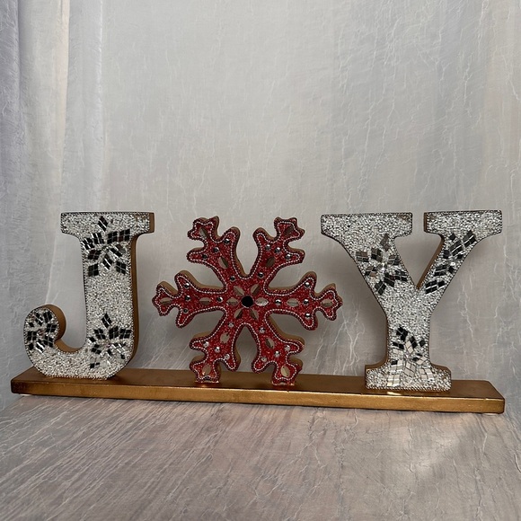 Tribal Design Beaded Christmas Joy Seasonal Holiday home Decor Sign Table Accent - Picture 16 of 16